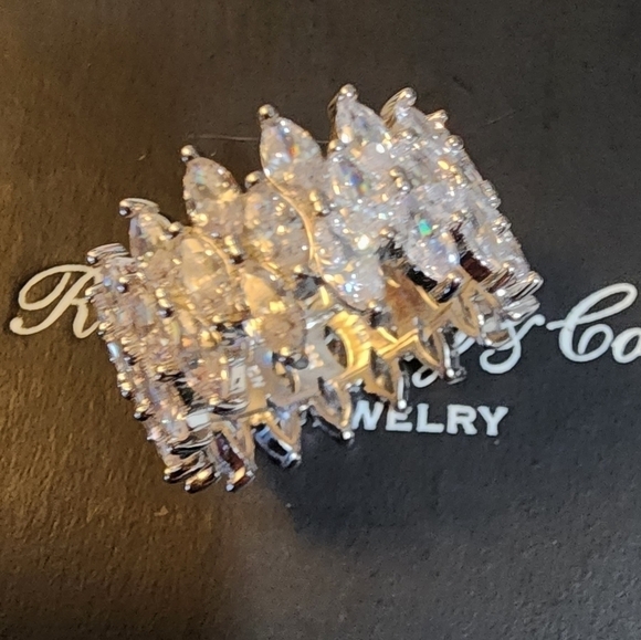 Cubic Zirconia 3-Row Marquise Cut silver Ring size 7 - Picture 5 of 12